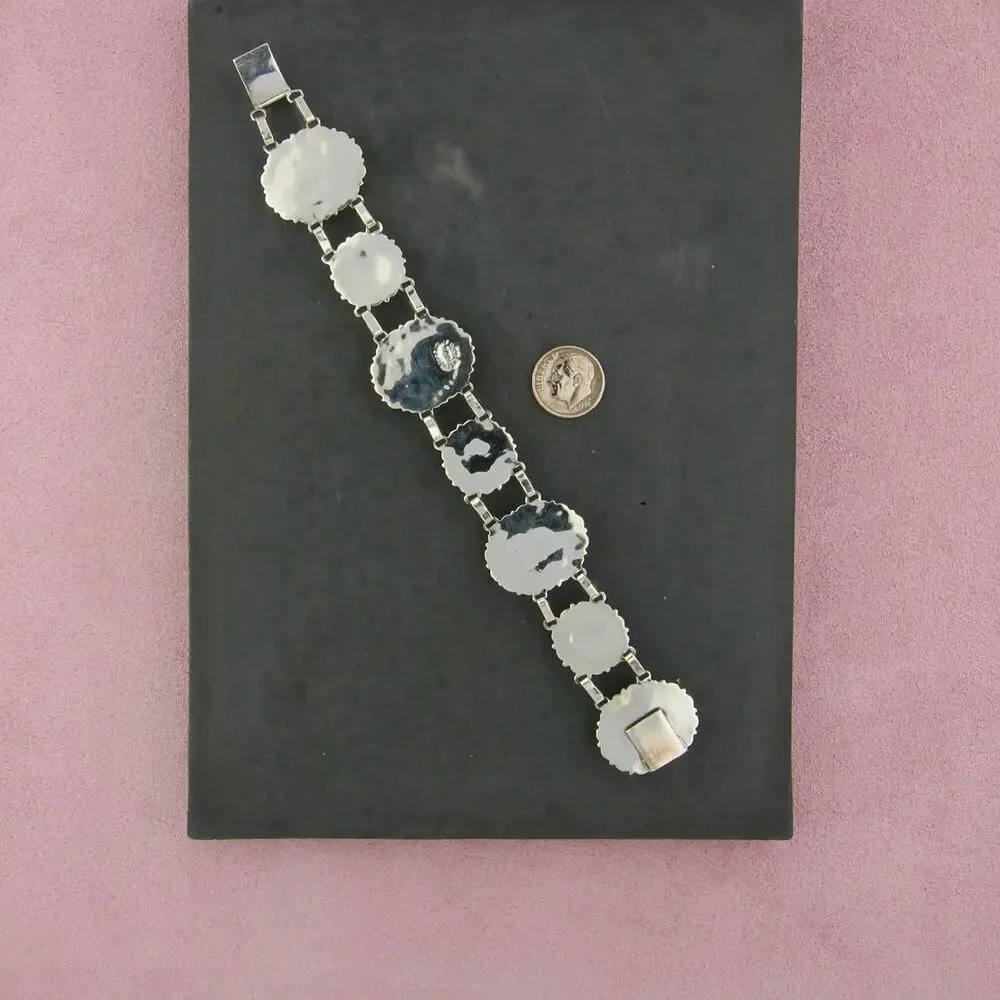 mexico sterling silver vintage dragons breath cabochon link bracelet size 7in